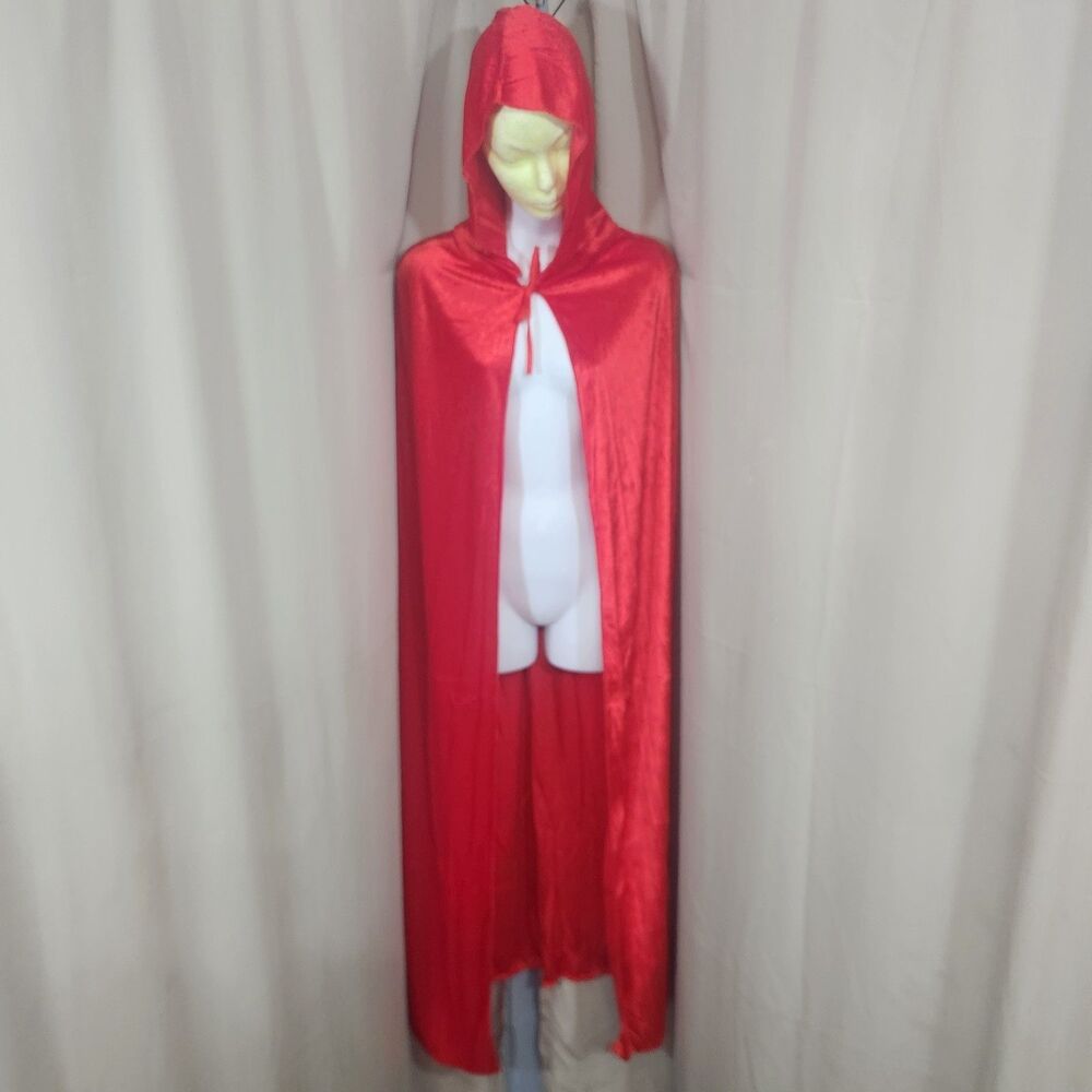 Cape Cloak Hooded Velvet 50" Red Halloween Christmas Wizard Caroler